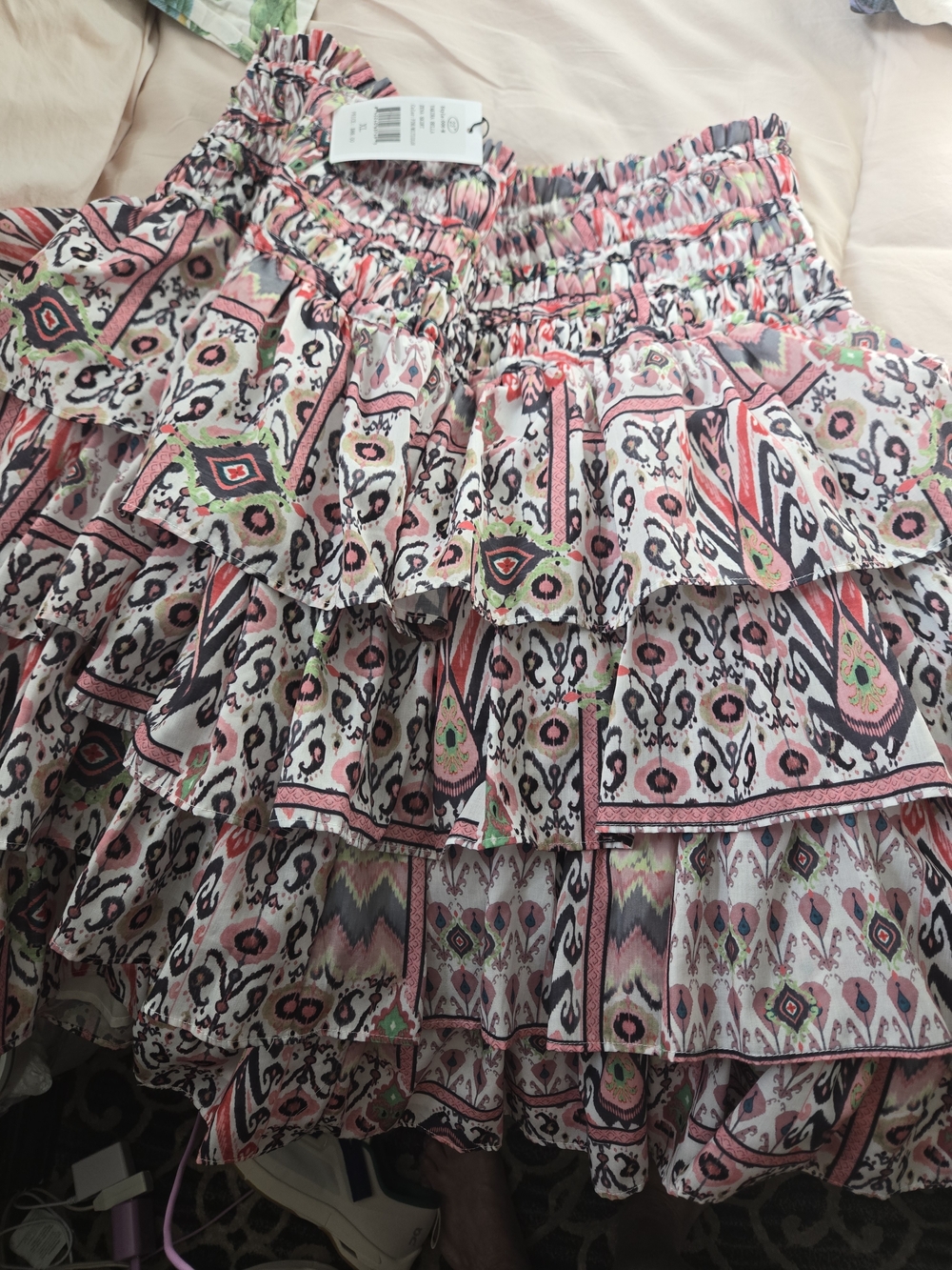 Floral Pink Tiered Ruffle Skirt